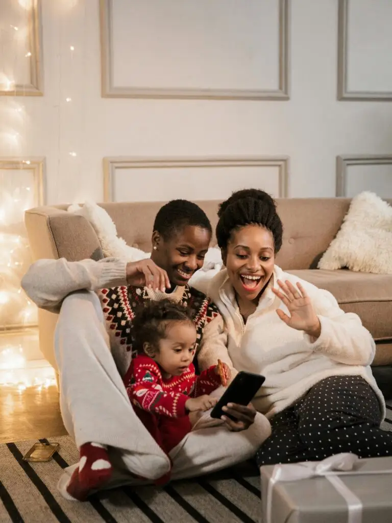 Two girls and a baby in christmas pyjama